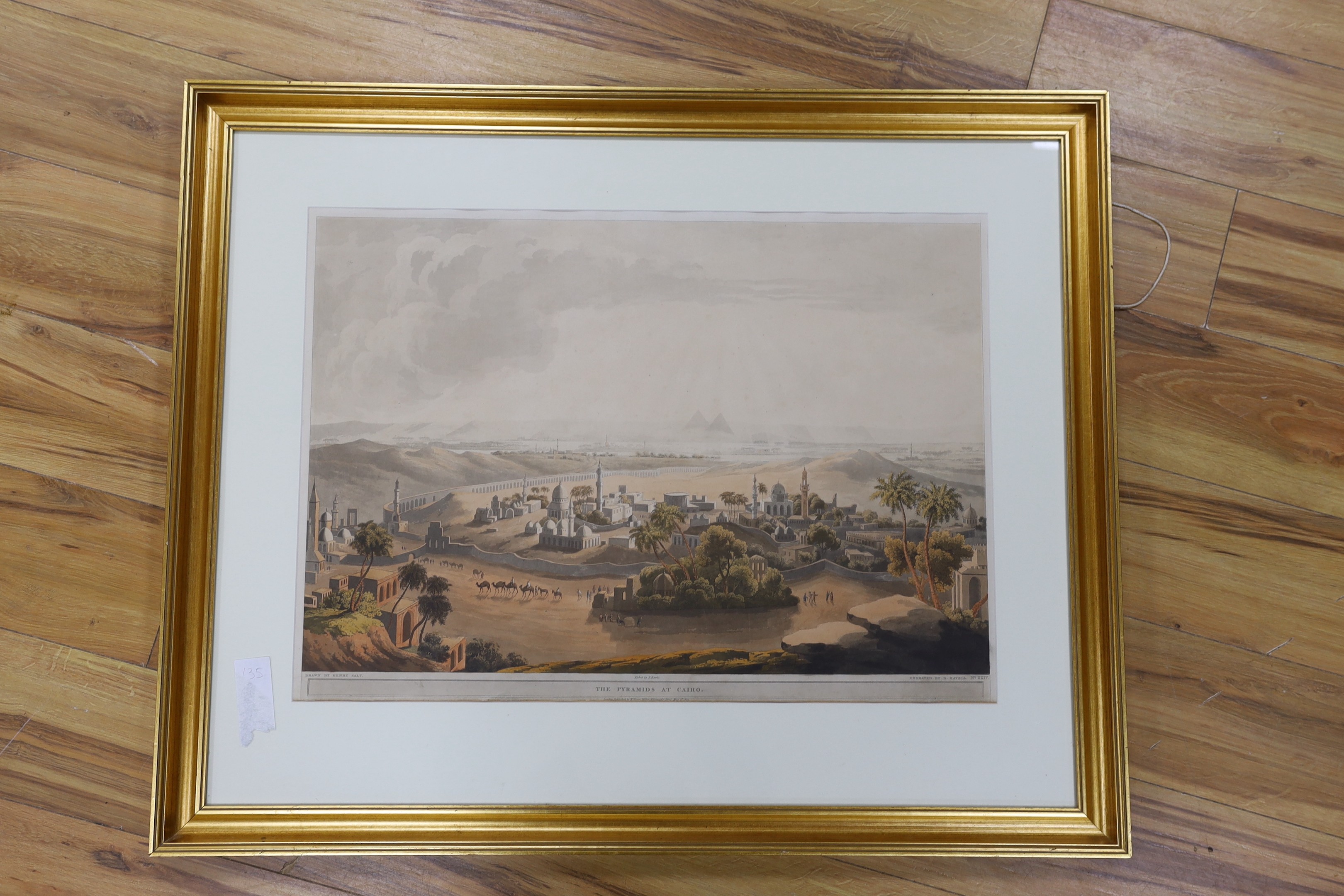 Havell after Henry Salt, coloured aquatint, 'The Pyramids at Cairo', visible sheet 51 x 71.5cm
